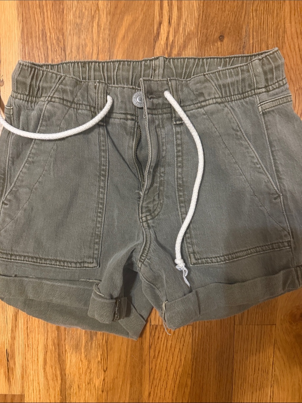 American Eagle Outfitters Olive Green Drawstring Jean Shorts